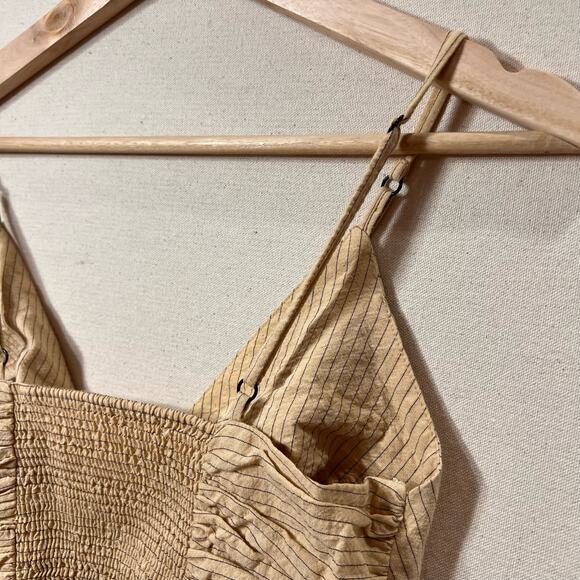 Zara Pinstripe Crop Top V Neck Keyhole Cutout Ruched Smocked Back Cream Size S - Picture 6 of 11